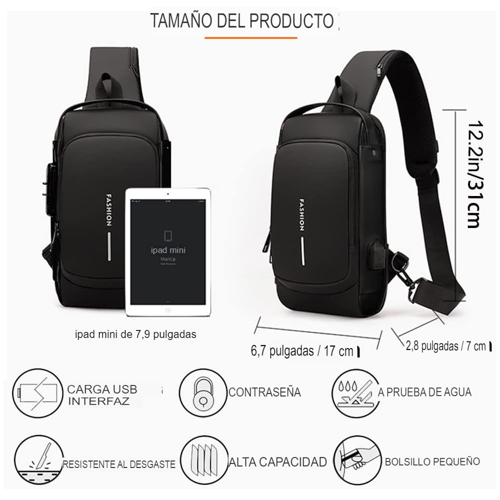 Morral Antirrobo Maleta Impermeable Bolso Cruzado Puerto Usb